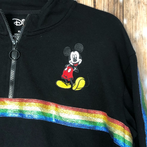 Disney Mickey Mouse Quarter Zip Rainbow Retro Cropped Long Sleeve Sweatshirt - Picture 2 of 6